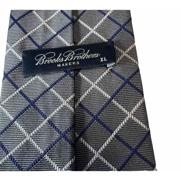Brooks Brothers Power Silk Tie Gray Navy Blue Plaid Woven in England 3.75" - Picture 4 of 5